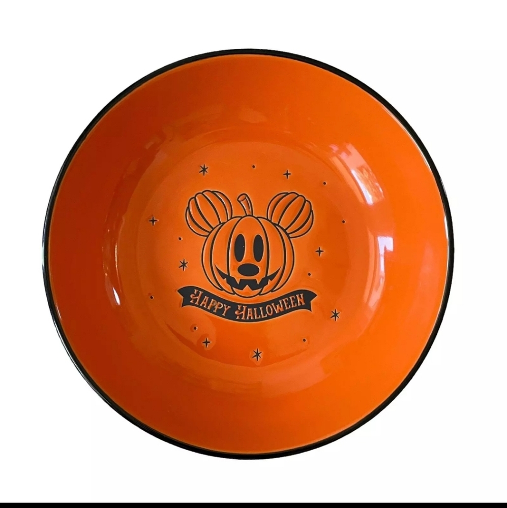 Disney Mickey Mouse Happy Halloween Pumpkin Bowl Candy Dish New Orange and Black